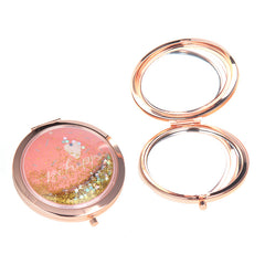 Quicksand Glitter Round Compact Mirror, 70mm Portable Folding Makeup Mirror with 95% High Reflectivity, Cute Pocket Mirror for Purse/Travel, Gift for Women & Girls