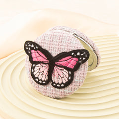 3D Embroidered Butterfly Compact Mirror Round Tweed Fabric Folding Pocket Mirror Portable Metal Makeup Vanity Mirror