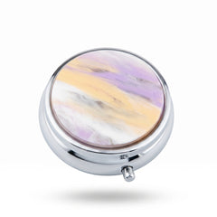 Round Marble Swirl Acetate Pill Case with Mirror, Portable 3-Compartment Metal Pill Organizer, Eco-Friendly Travel Pill Box with 95% High Reflectivity Mirror for Purse, Gift for Women