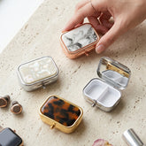 Square Pill Organizer with Mirror, Acetate Acrylic Inlay, Metal Frame & ABS Compartments, Portable Travel Pill Box for Women, Daily Medication, Vitamins & Supplements Storage