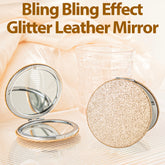 Glitter Leather Compact Makeup Mirror Bling Round Double Sided Folding Pocket Mirror Metal Portable Cosmetic Vanity Mirror