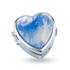 Heart-Shaped Pill Organizer, Portable Travel Pill Box, Acetate Inlay, Metal Case with ABS Compartments, Compact Vitamin & Medication Holder for Women, Purse & Everyday Use