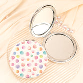 Abstract Polka Dot Compact Mirror Round PU Leather Folding Pocket Mirror Slim Iron Frame Dual Sided Glass Makeup Vanity
