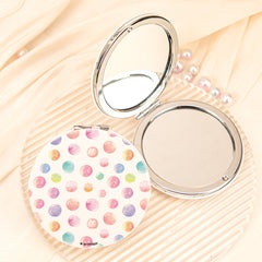 Abstract Polka Dot Compact Mirror Round PU Leather Folding Pocket Mirror Slim Iron Frame Dual Sided Glass Makeup Vanity