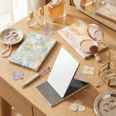 Stainless Steel Cosmetic Mirror Slim PU Leather Folding Compact Mirror, Marble Pattern Travel Makeup Mirror, Double-Sided HD Cosmetic Mirror for Women Girls, Portable Pocket Mirror for Purse Office Travel