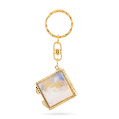 Square Tortoiseshell & Marble Acrylic Compact Mirror Keychain, Double-Sided Folding Makeup Mirror with 95% High Reflectivity Lens, Portable Purse Mirror with Gold Plated Keyring for Women & Girls