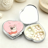 Heart-Shaped Cat Print Pill Box with Mirror, Cute Animal Pattern Portable Pill Organizer, 3-Compartment Eco-Friendly Pill Case with 95% High Reflectivity Mirror for Purse/Travel, Gift for Women & Girls