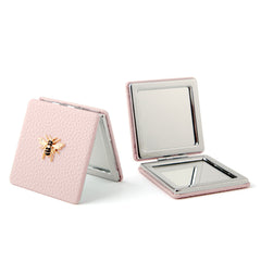 Bee Embellished Leather Compact Mirror, Square Folding Double-Sided Makeup Mirror with 95% High Reflectivity, Portable Pocket Mirror for Purse/Travel, Gift for Women & Girls