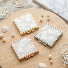 Mother of Pearl Compact Mirror Square Compact Makeup Mirror, Double-Sided High Definition Mirror (95% Reflectivity), Portable Pocket Mirror for Travel & Daily Use, Lightweight 70g, Eco-Friendly Material, Ideal for Women & Girls