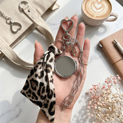 Mini Crossbody Lipstick Bag Keychain with Mirror & Ribbon – Portable Dual-Sided Vanity Mirror – Tiny Chain Pouch for Lipstick