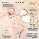 Personalized Heart-Shaped Pink Aluminum Compact Mirror with Monogram, Double-Sided Folding Pocket Mirror and Optional Gift Box