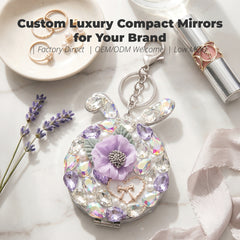 Rhinestone Bunny Compact Mirror Keychain, Flower Decor, Double-Sided Portable Folding Makeup Mirror, 95% High-Definition Reflection, for Girls, Travel, Daily Touch-Ups & Gifts