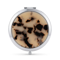 Round Button Compact Mirror with Acetate Acrylic Inlay, Double-Sided Glass Mirror, Metal Frame Pocket Mirror for Women, Travel Makeup Mirror for Purse, Handbag & Daily Touch-Ups