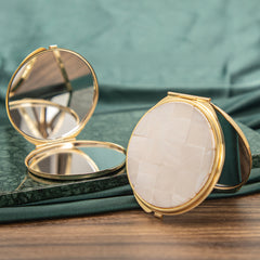 Natural Mother of Pearl Inlay Handheld Double-sided Makeup Compact Mirror 60*60mm, Portable, Eco-friendly, for Travel, Office - Perfect Gift for Women