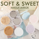 Round Plush Compact Mirror, Double-Sided Pocket Makeup Mirror with Soft Faux Fur Cover, Portable Travel Cosmetic Mirror for Women & Girls
