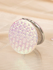 Holographic Mermaid Fish Scale PU Leather Compact Mirror - Round Double-Sided Folding Pocket Vanity Mirror with Silver Metal Frame & HD Glass for Purse, Travel & Gifts 🧜♀️🪞✨