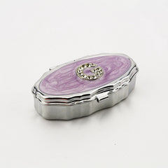 Personalized Initial Pill Box with Mirror, Resin Rhinestone Decorated Portable Pill Organizer