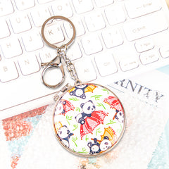 Cute Panda Keychain Compact Mirror Round Folding Pocket Mirror with Lobster Clasp Plastic Frame Dual Sided Makeup Mirror