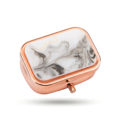 Square Pill Organizer with Mirror, Acetate Acrylic Inlay, Metal Frame & ABS Compartments, Portable Travel Pill Box for Women, Daily Medication, Vitamins & Supplements Storage