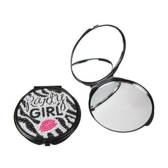 Bling Rhinestone Compact Mirror Black Metal Round Folding Dual Sided Pocket Makeup Mirror Heart Party Girl Cosmetic Mirror