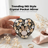 Black Rhinestone Compact Mirror Keychain, Heart & Round Double-Sided Makeup Mirror with 95% High Definition Reflection, Portable Pocket Mirror for Women, Eco-Friendly (80×85mm)