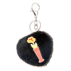 Heart Plush Compact Mirror Keychain - Cute Embroidered Tulip Flower Faux Fur Folding Travel Mirror - Soft Fluffy Pocket Bag Charm Vanity Mirror for Women, Girls & Students 💖🌷