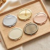 Oval Blank Compact Mirror Setting Blanks - Multi-Color Electroplated HD Double-Sided Folding Pocket Metal Mirror Frame for DIY Crafts, Sublimation, Resin, Cabochon Jewelry Making