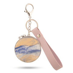 Round Compact Mirror with Keychain & Wrist Strap, Double-Sided Folding Makeup Mirror, Eco-Friendly Acrylic Pattern Design, 95% High-Definition Reflection Glass Mirror, Portable Purse Mirror for Women, Travel, Work & Daily Touch-Ups