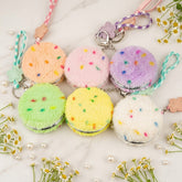 Round Plush Compact Mirror with Lanyard - Cute Colorful Sprinkles Faux Fur Folding Travel Mirror - Soft Fluffy Pocket Bag Charm Vanity Mirror for Women, Girls, Kids & Students 🍩✨