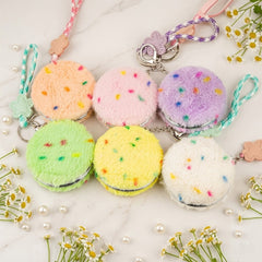 Round Plush Compact Mirror with Lanyard - Cute Colorful Sprinkles Faux Fur Folding Travel Mirror
