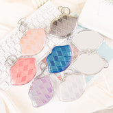 Lip-shaped quilted PU leather keychain compact mirror with metal clasp