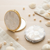 Natural Mother of Pearl Inlay Handheld Double-sided Makeup Compact Mirror 60*60mm, Portable, Eco-friendly, for Travel, Office - Perfect Gift for Women
