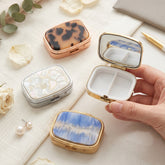 Acetate Rectangular Pill Box Organizer with Mirror - Luxury Tortoiseshell & Marble Travel Medication Case with Metal Frame - 2-Compartment Pocket Pill Planner for Women, Seniors & Travelers 💊🐚