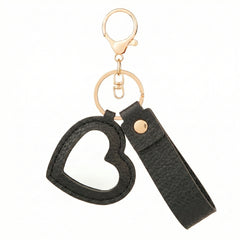 Litchi Grain PU Leather Heart-Shaped Compact Mirror Keychain - Multi-Color Cute HD Swivel Folding Double-Sided Travel Mirror