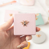 Bee Embellished Leather Compact Mirror, Square Folding Double-Sided Makeup Mirror with 95% High Reflectivity, Portable Pocket Mirror for Purse/Travel, Gift for Women & Girls