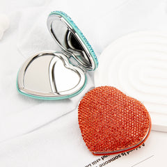 Silver plated heart shaped rhinestone compact mirror closed