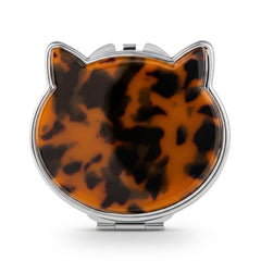 Acetate Cat Shape Compact Mirror - Cute Tortoiseshell & Marble Pattern Double-Sided Travel Mirror with Metal Frame - Premium Kitten Pocket Mirror with 95% HD Reflectivity for Purses, Bags & Cat Lovers 🐱✨