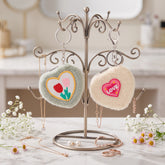 Heart Plush Compact Mirror Keychain - Cute Embroidered Tulip Flower Faux Fur Folding Travel Mirror - Soft Fluffy Pocket Bag Charm Vanity Mirror for Women, Girls & Students 💖🌷