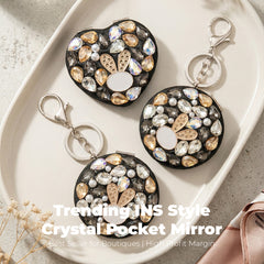 Black Rhinestone Compact Mirror Keychain, Heart & Round Double-Sided Makeup Mirror with 95% High Definition Reflection, Portable Pocket Mirror for Women, Eco-Friendly (80×85mm)