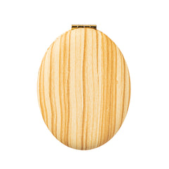 Oval Wood Grain PU Leather Compact Mirror - Luxury Electroplated Metal Double-Sided Folding Pocket Vanity Mirror with Custom Logo Surface & HD Glass for Purse, Travel & Gifts