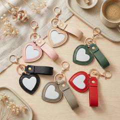 Heart-Shaped PU Leather Single Side Compact Mirror Keychain - Multi-Color Cute HD Swivel Folding Double-Sided Travel Mirror