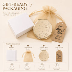 3D Stamped Star Embossed Metal Compact Mirror - Round Electroplated Double-Sided Folding Pocket Mirror with HD Glass for Purse, Travel, Stargazers & Gifts⭐🪞✨