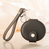 Luxury PU Leather Double-Sided Compact Mirror with Wrist Strap & Puppy Charm, Portable Folding Makeup Mirror for Women Girls Travel Purse Daily Touch-Up