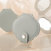 Flower Shaped Leather Compact Mirror, Double-Sided Folding Makeup Mirror with 95% High Reflectivity Lens, Portable Button-Snap Pocket Mirror for Purse/Travel, Elegant Gift for Women & Girls
