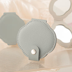 Flower Shaped Leather Compact Mirror, Double-Sided Folding Makeup Mirror with 95% High Reflectivity Lens, Portable Button-Snap Pocket Mirror for Purse/Travel, Elegant Gift for Women & Girls