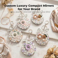 Rhinestone Bunny Compact Mirror Keychain, Flower Decor, Double-Sided Portable Folding Makeup Mirror, 95% High-Definition Reflection, for Girls, Travel, Daily Touch-Ups & Gifts