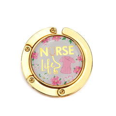 Epoxy Resin Graphic Printed Folding Purse Hook for Table - Cute Gold Electroplated Metal Handbag Hanger Desk Holder - Portable Swivel Bag Hanger Accessory for Women, Dining & Travel πΈπΎβ¨