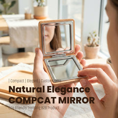 Eco-Friendly Bamboo Square Compact Mirror, 60x60mm Portable Pocket Mirror with 95% High Reflectivity, Mini Folding Makeup Mirror for Purse, Travel Vanity Mirror for Women, Available in Bamboo/Acacia/Beech/Walnut Wood