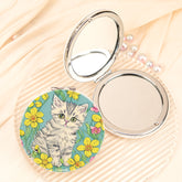 Cute cat floral PU leather compact mirror, product view 1