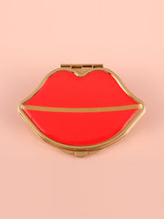 Red Lip Shaped Epoxy Resin Compact Mirror - Gold Electroplated Metal Double Sided Folding Pocket Vanity Mirror with HD Glass for Purse, Travel, Lipstick Touch-Ups, Girls & Gifts ๐๐๐ชโจ